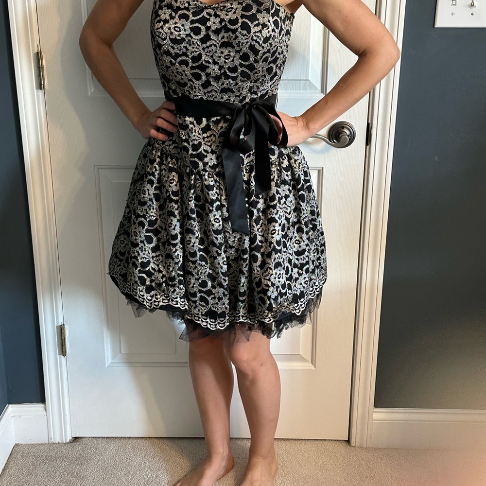 Black lace, Frank Lyman strapless dress
